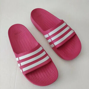 Adidas Pink & White Stripes Slides Adilette Comfort Slipper Shoes  Size